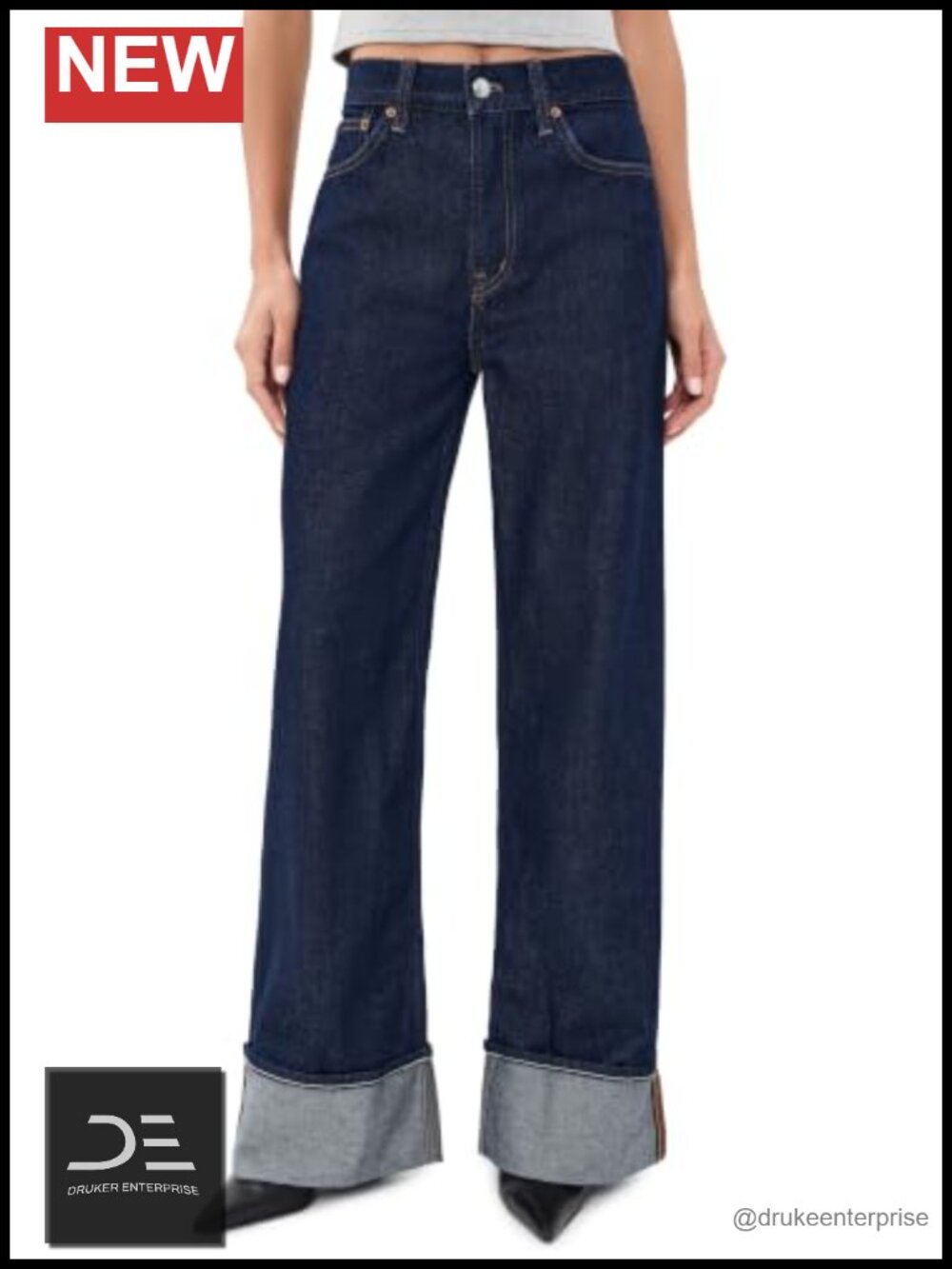 High Rise Wide Leg Jeans Non-Stretch Denim 5-Pocket